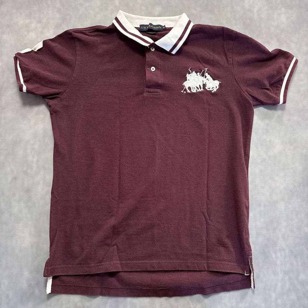 U.S. Polo Assn Polo Shirt Mens Medium Maroon White Logo Pique Short Sleeve